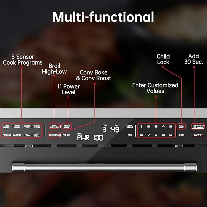 24 Inch Built-in Microwave and Convection Oven Combination, ThermoMate 1.6 Cu. Ft. Wall Oven Microwave Combos, 1000 Watt Power, Sensor Cook, Touch Control LCD Display, Stainless Steel Finish