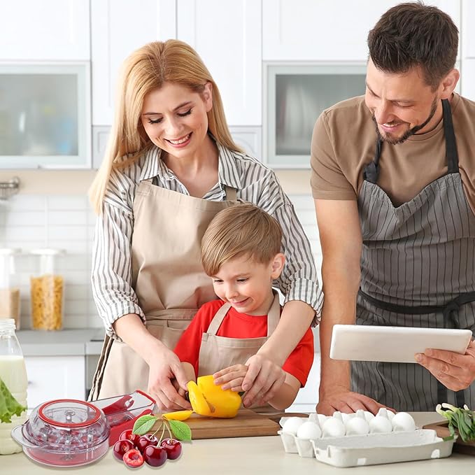 Cherry Pitter, Multi Cherry Stoner, Stainless Steel Multiple Cherry Stone Remover Tool, Cherry Seed Remover, Cherry Stone Seed Removal Core Easy Squeeze with Grip 6 Cherries Red