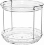 LAMU 2 Pack 10.6'' 2-Tier Lazy Susan Turntable Organizer Rotating Spice Rack Organization for Cabinet, Kitchen, Pantry, Countertop, Bathroom, Vanity, Makeup Organizer, Clear