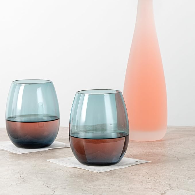 Restaurantware-Vetri 15 Ounce Wine Glasses, 6 Dishwashable Stemless Wine Glasses - No Lead, Durable, Blue Glass Stemware, For Home, Bar, Or Restaurant, Serve Merlot, Chardonnay, Or Bordeaux