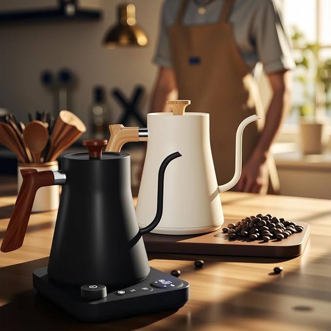 Smart Digital Electric Kettle with Variable Temperature Control, Stainless Steel Inner, 1200W Quick Heating Gooseneck Electric Kettles, Stylish Matte Finish for Coffee & Hot Beverages, 0.9L (Black)