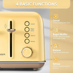 BUYDEEM DT640 Retro 4 Slice Toaster, 7 Shade Settings, Extra Wide 1.5'' Slots, Stainless Steel Toaster with Bagel Muffin Defrost Reheat Function, Yellow