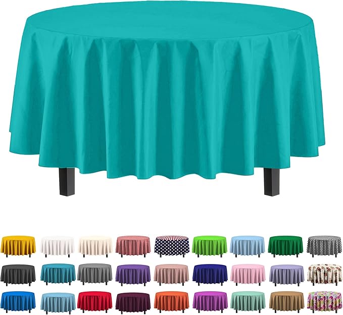 Party Solids 12-Pack Premium Plastic 84-Inch Round Tablecloth - Aqua Blue