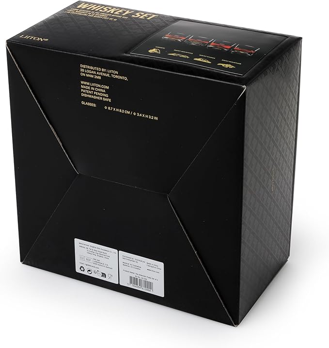 LIITON American Peaks Heavy Crystal Whiskey Glasses Gift Set of 4, Thick Freezable Bourbon Glass 1lb Each, Premium Whiskey Gifts for Men, Frozen Crystal Chills Cocktails, 10 oz