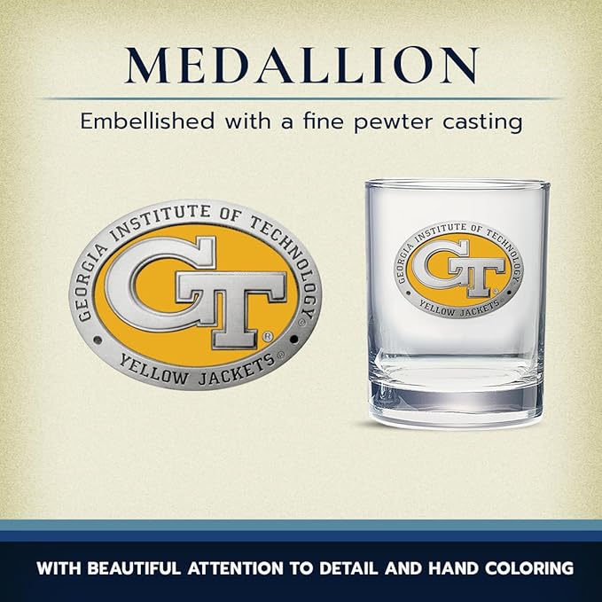 Heritage Pewter Georgia Tech Old Fashion | Double Rocks Glass 14 OZ for Liquor | Expertly Crafted Pewter Glass