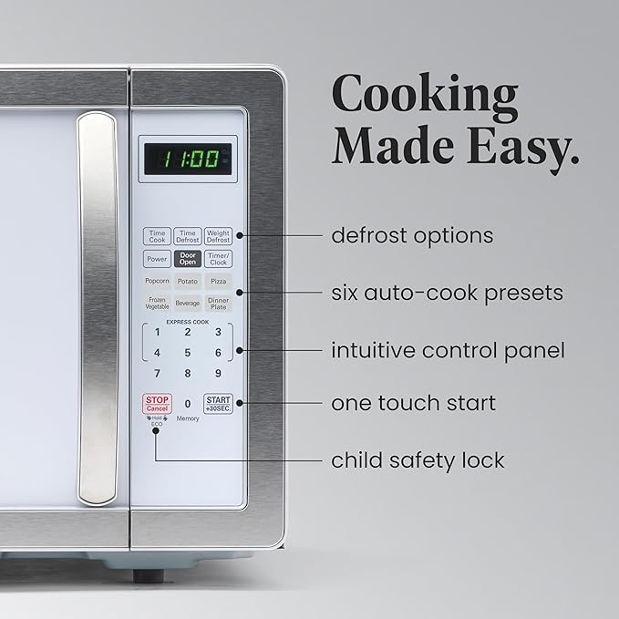 Farberware Countertop Microwave 1000 Watts, 1.1 cu ft - Microwave Oven With LED Lighting and Child Lock - Perfect for Apartments and Dorms - Easy Clean White, Platinum