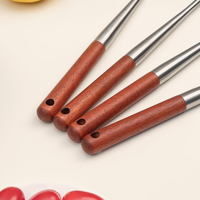 FJNATINH Silicone Spatula - Turner - Ladle - Skimmer Set - Wok Utensil Tool Set,Stainless Steel Non Stick Heat-Resistant Cooking Utensils BPA Free Kitchen Utensils Cookware Wooden Handle, Pack of 4