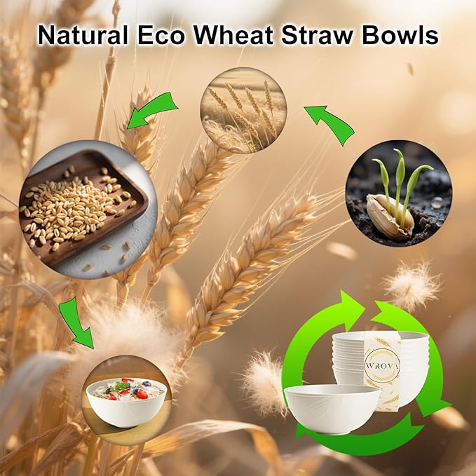 Beige Wheat Straw Bowls for Cereal and Salad,Alternative Plastic Bowls Set of 6,40oz Unbreakable Soup Bowls suitable for Kitchen,Party,Camping and R.V.