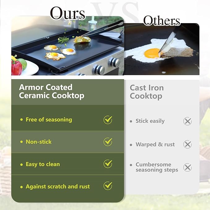 Sophia & William 28-Inch Flat Top Grill with Ceramic Coated Cast Iron Griddle, 3-Burner Propane Gas BBQ Griddle, Portable Outdoor Barbecue Grill,33,000 BTU,Black