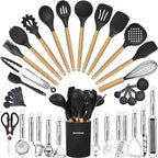 Cooking Utensils Set- 35 PCs Kitchen Utensils with Grater,Tongs, Spoon Spatula &Turner Made of Heat Resistant Food Grade Silicone and Wooden Handles Kitchen Gadgets Tools Set for Nonstick Cookware