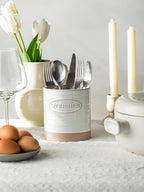 YHOSSEUN Utensil Holder Set of 2, Ceramic Utensil Holder for Kitchen Counter, 6.7"+5.1" Kitchen Utensil Crocks Spatula Holder for Countertop, Two-tone Finish Oval Opening