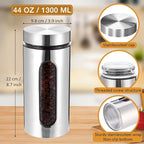6 Pack Kitchen Canisters Set Airtight Coffee Sugar Tea Candy Storage Jars with Window Glass Stainless Steel Containers with Lids for Flour Cookies Spices Grains Kitchen Decorations(44 oz)