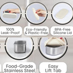 Flexibento - Leak proof Stainless Steel Lunch Box | Lunch Containers with Lids | Steel Bento Box |Metal lunch Box|1*25 OZ+ 2*13 OZ + 2 *2 OZ| Set Of 5 |Vanilla (Vanilla 52 Oz Set (set of 5))