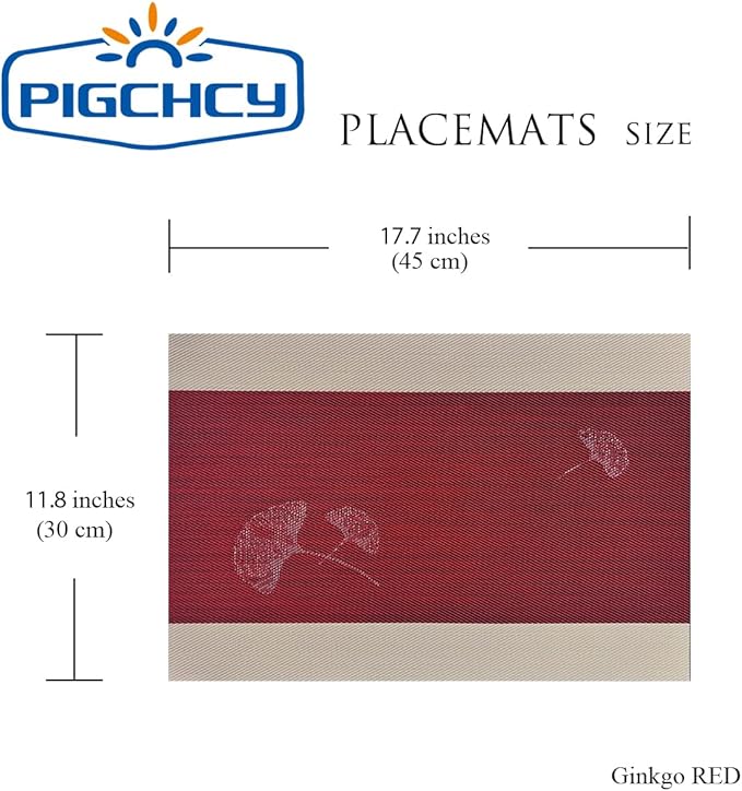 PIGCHCY Rustic Placemats Set of 6, Easy to Clean Placemats Washable Non-Slip Luxurious Durable Table Mats for Home/Dining Room Decoration (Red,18 X 12 inches)