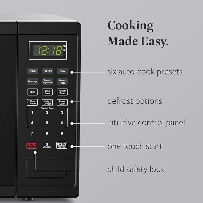 Farberware 1.1 Cu. Ft. 1000-Watt Microwave Oven Digital Control, 10 Power Levels, One-Touch Cooking, Defrost, Child Safety Lock, Black