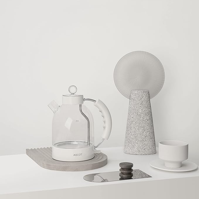 ASCOT Electric Kettle, Glass Electric Tea Kettle Gifts for Men/Women/Family 1.5L 1500W Borosilicate Glass Tea Heater, with Auto Shut-Off and Boil-Dry Protection (Polar White)