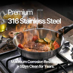 316 Stainless Steel Removable Handle Cookware, 5-Ply Stackable Cookware Set, 6-Piece Pans with Universal Lid, Induction Compatible, Oven & Dishwasher Safe