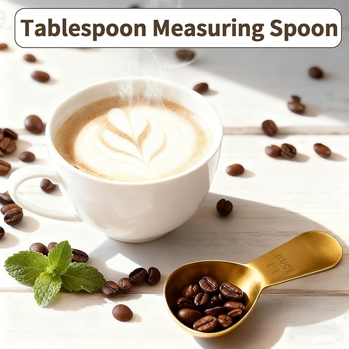 3PCS Tablespoon Measuring Spoon Stainless Steel, Metal Coffee Measuring Spoon Coffee Bean Scoop Short Handle Tablespoon Scoop for Powder Milk Tea Sugar Juice Olive Oil Kitchen Gifts, 15 ml Gold