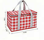2pcs Insulated Reusable Food Picnic Bag Beach Bags, Beach Bag Cooler Bags with Zippered Top - Insulated Bag for Hot or Cold,Picnic Basket Collapsible, Outdoor Party, Camping,Festivals (A)