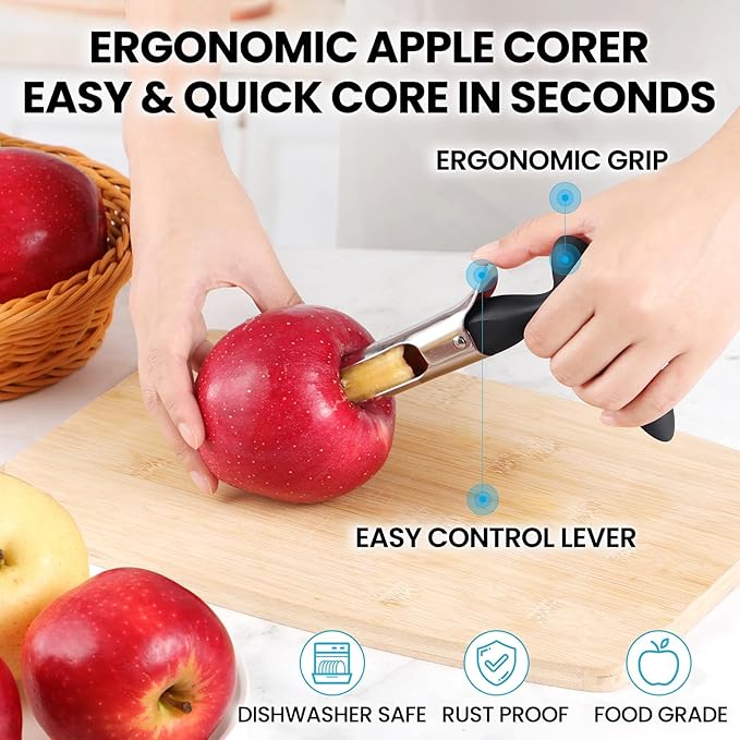 SCHVUBENR Premium Apple Corer Tool - Easy to Use and Clean - Sturdy Apple Core Remover with Sharp Serrature - Stainless Steel Corers for Apple and Pear - Core Fruits with Ease(Black)