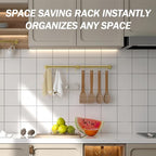 ROTHLEY Stainless Steel Hanging Pot Rack Hanger: 23.7 Inch Brass Pot and Pan Hanger Wall Mounted Hanging Pot Bar Rack Heavy Duty Pot Hangers Kitchen Rail with 8 S Hooks