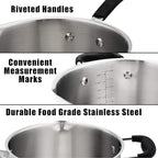 Rorence 3.7 Quart Saucepan with Glass Lid: Stainless Steel Sauce Pan with Two Sides Pour Spout & Riveted Silicone Handles & Build-in Strainer Tempered Glass Cover …