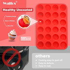 Walfos Silicone Cupcake Pan Set, 2-Piece Mini 24 Cups Muffin Baking Pan, BPA Free and Dishwasher Safe, Non-stick , Great for Making Muffin Cakes, Fat Bombs