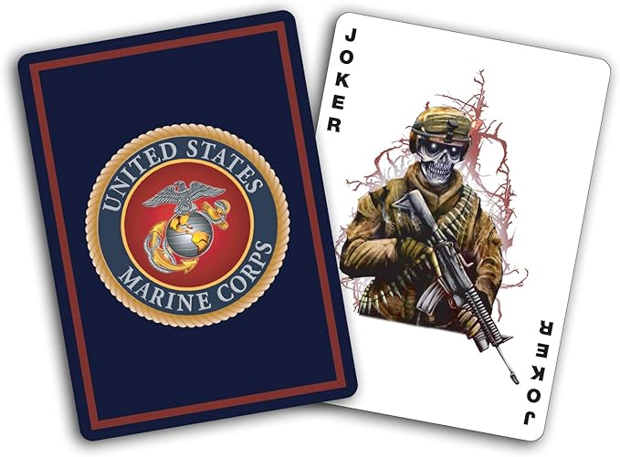 Marine Corps Flask & Card Set - Leather-Wrapped USMC Flask with Rank Playing Cards – Marine Corps Gifts | Disabled USMC Vet Owned SMALL Business