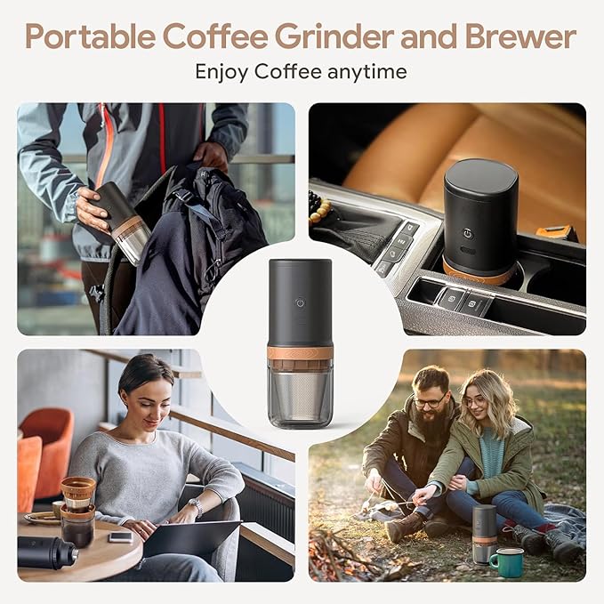 【Electric Coffee Grinder Coffee Maker 】Portable Grinder Stainless Steel Whole Bean for Outdoor Sport Lover French Press Drip Coffee, Reusable Espresso Capsules Turkish Brew