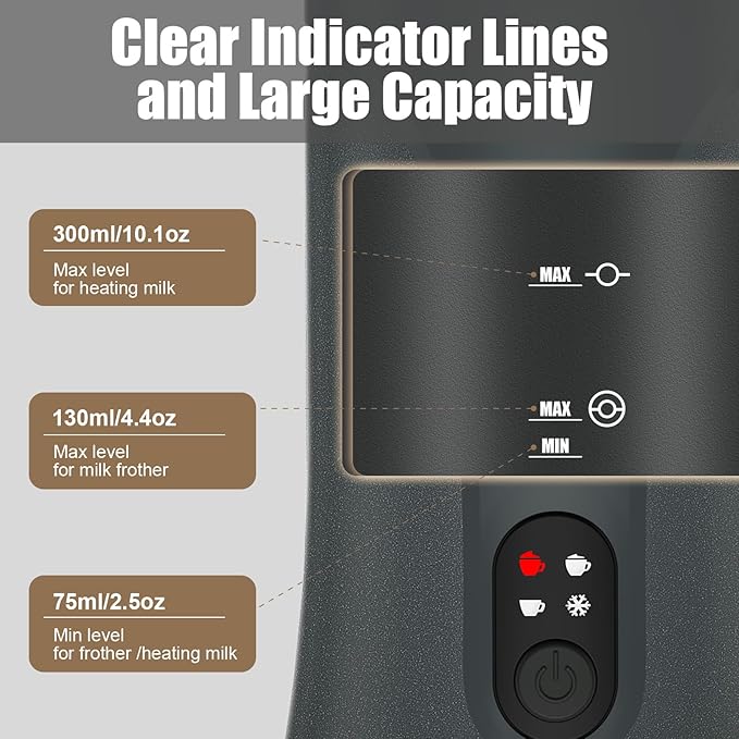 Milk Frother, 4-in-1 Milk Frother and Steamer, 10.1oz/300ml Automatic Hot and Cold Foam Maker and Milk Warmer, Electric Milk Frother for Coffee, Latte, Cappuccino, Matcha(Slate Gray)