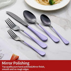 20-Pieces Purple and Black Silverware Sets for 4,Purple Handle Stainless Steel Cutlery Set, Include Forks Spoons and Knives Set, Dishwasher Safe Utensil Sets for Home Restaurant