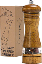 Wood Salt and Pepper Grinder, Salt Grinder and Pepper Mill, Oak Wood Shakers with Adjustable Ceramic Grinders - 6 inches, 1 Pack
