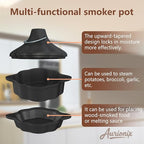 Cast Iron Sauce Pan with Steamer Basket & Lid three-ply, Cast Iron Steamer for Cooking Set, Butter Melting Pot, Garlic Roasters, Food pretreatment for Stovetop, Grilling & Camping