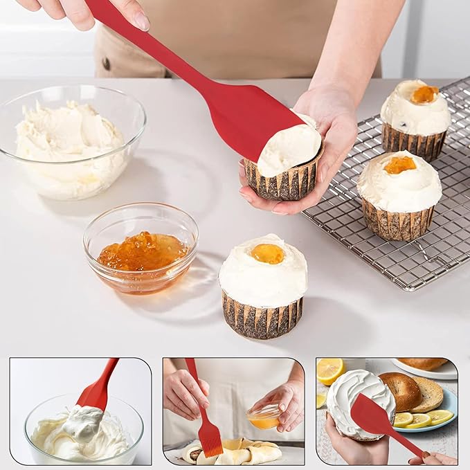 13-Piece Measuring Cups and Spoons Set with 3-Piece Red Silicone Spatula Set, BPA-Free, Dishwasher Safe Baking and Cooking Tools