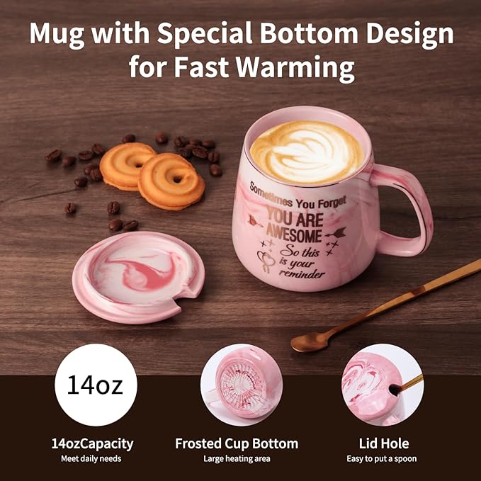 Coffee Mug Warmer & You are Awesome Mug Set, Electric Cup Warmer for Desk, Beverage Warmer with 3 Temperature Setting, 8-Hours Auto Shut Off