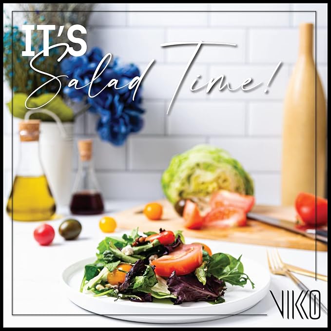 Vikko Salad Plate, Set of 4 White Plates, Dessert, Salad, Appetizer Plate, Fine Bone China, Stackable 8 Inch Dessert Plates, Dishwasher Safe