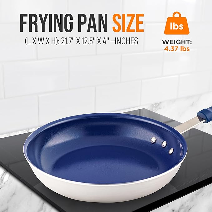 NutriChef 12" Non-Stick Medium Frying Pan, Ceramic Coating, Stainless Steel Aluminum Frying Pan with Silicone Handle, Stain-Resistant, PFOA Free – Safe for Gas, Electric, Induction, Ceramic Cooktops