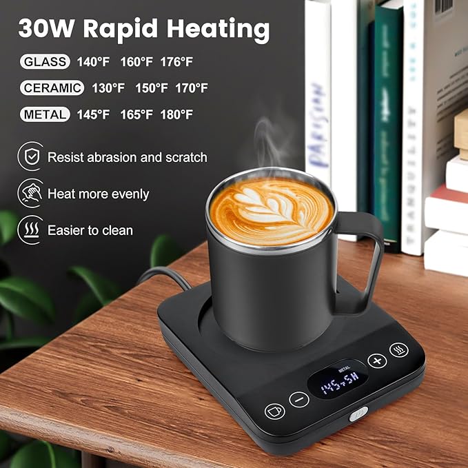 Coffee Mug Warmer & Mug Set Christmas Gifts, 30W Coffee Cup Warmer with 15.5oz Cup for Desk with Auto Shut Off, Timer Function, Smart Mug Heater for Heating Coffee, Tea, Candle, Beverage