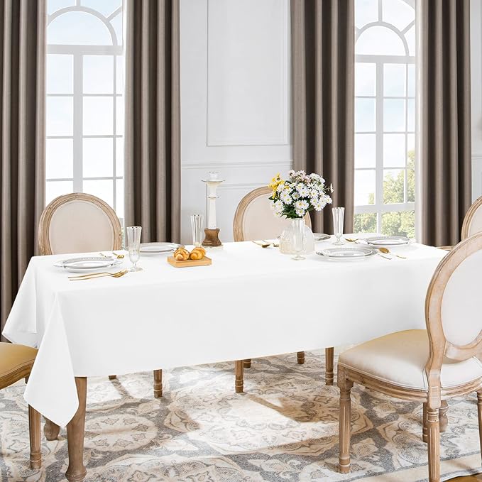 Softalker Rectangle Tablecloth, Waterproof & Stain Resistant Table Cloths Wrinkle Free Fabric Washable 210GSM Polyester Table Cover for Spring/Party/Outdoor - 54 x 78 inch,White