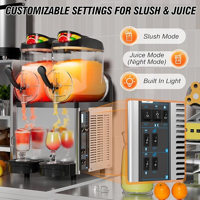Ultimate Commercial Slushy Machine – 12X2 Tank Stainless Steel Slush Machine,Commercial Frozen Drink Maker for Juices, Margaritas, and Cocktails – Ideal for Bars and Restaurants