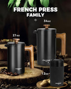 POLIVIAR French Press Coffee Maker, 21 oz Coffee Press with Real Wood Handle, Double Wall Insulation & Dual-Filter Screen, Food Grade Stainless Steel for Good Coffe and Tea, JX2024-SFPB