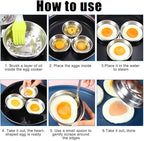 Egg Poacher,Stainless Steel Egg Boiler Maker With Oil Brush Round/Heart Shaped for Making Boiled Eggs