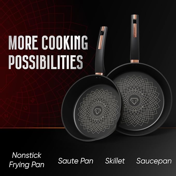 Sunhouse Ultra Titanium Nonstick Coating Aluminum Pan with 4-Layer Non-stick Coating, Non-Toxic, PTFE PFOA & PFAS Free, Stay-Cool Handle, Compatible with All Stovetops (10 inch)
