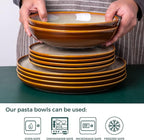 LERATIO Large Pasta Bowls,38oz Ceramic Pasta Bowls,9.0" Reactive Glaze Pasta Bowl Set of 6,Microwave & Dishwasher,Oven Safe,Wide Serving Bowls for Salad,Pasta,Fruit,Scratch Resistant-Khaki