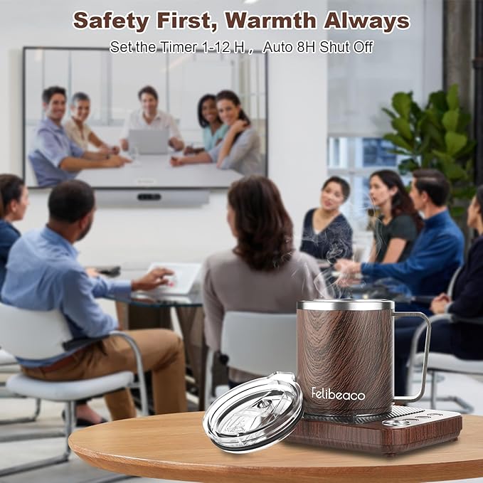 Coffee Mug Warmer for Desk, Electric 36W Coffee Cup Warmer with Auto Shut Off/Timer for Office Home, Smart Coffee Cup Mug Heater for Warming and Heating Beverage,Candle,Tea,Coffee Gifts,Wood