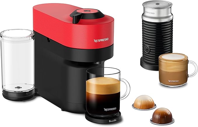 Nespresso Vertuo Pop+ Coffee and Espresso Maker by Breville with Milk Frother, Spicy Red