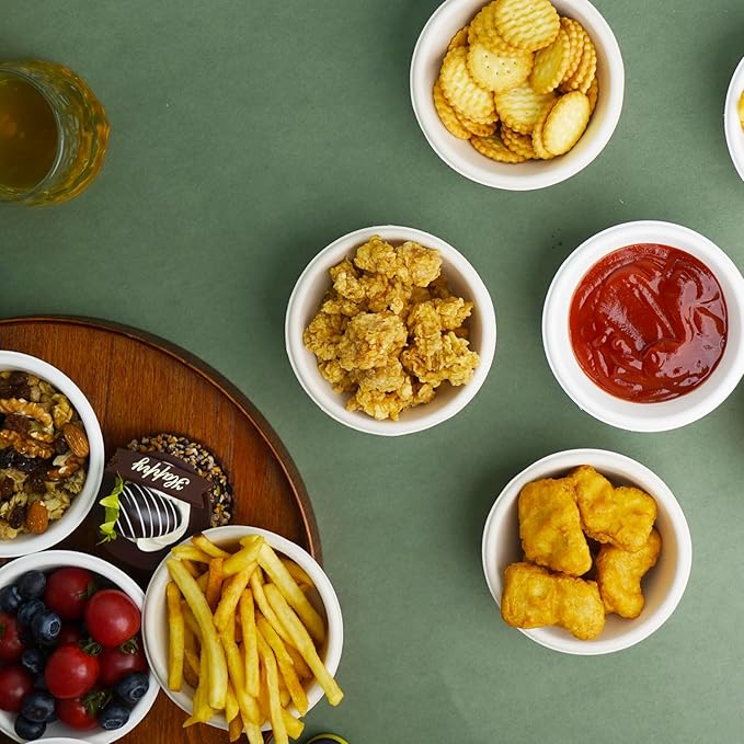 200 Count 8 oz Paper Bowls, Disposable Compostable Bowls, Heavy Duty Biodegradable Sugarcane Bagasse Bowl for Snacks, Fruits, Desserts, White