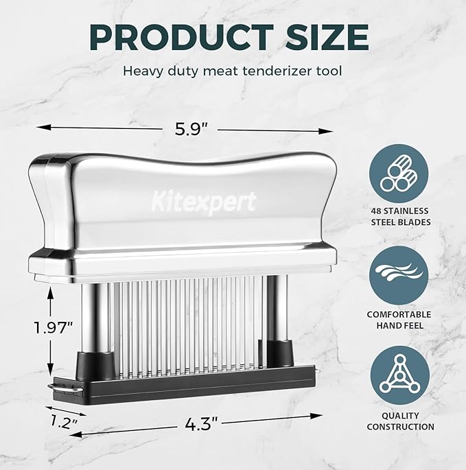 Kitexpert Meat Tenderizer Tool with 48 Ultra Sharp Stainless Steel Blades, Heavy Duty Design with Detachable Base for Easy Cleaning, Perfect for Tenderizing Chicken, Steak