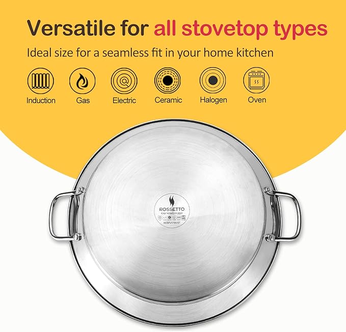ACTIV CUISINE Paella Pan, 14 Inch Stainless Steel Paella Pan, Non-stick Coating, Seafood and Meat for 6 Servings, Cooking Pan Suitable for All Cooktops Including Induction, 36 CM