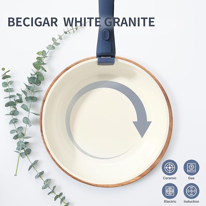 8PCS Ceramic Cookware,Nonstick Pan, Removable Handle Ceramic Pots and Pans Set, Stackable Set, Nonstick Pan Pots and Pans Set Non Stick pot(Blue)